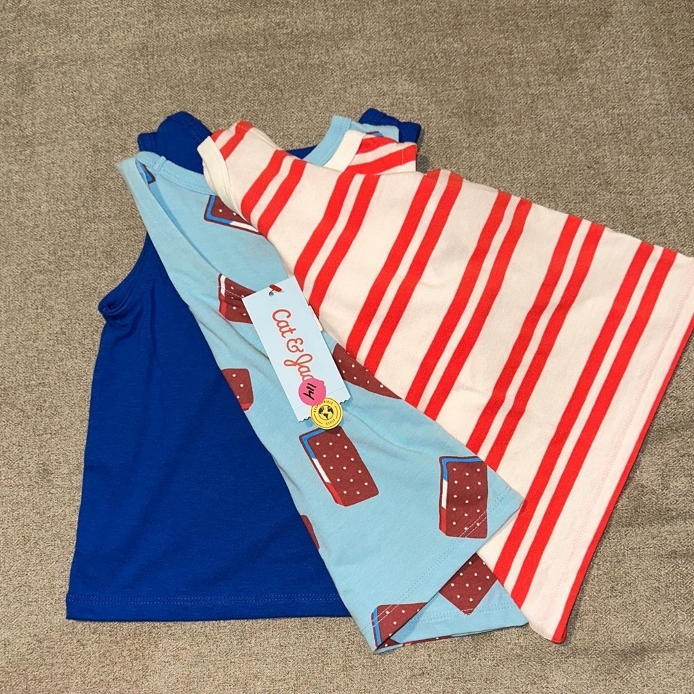 3 pack Blue and Striped Sleeveless Tops